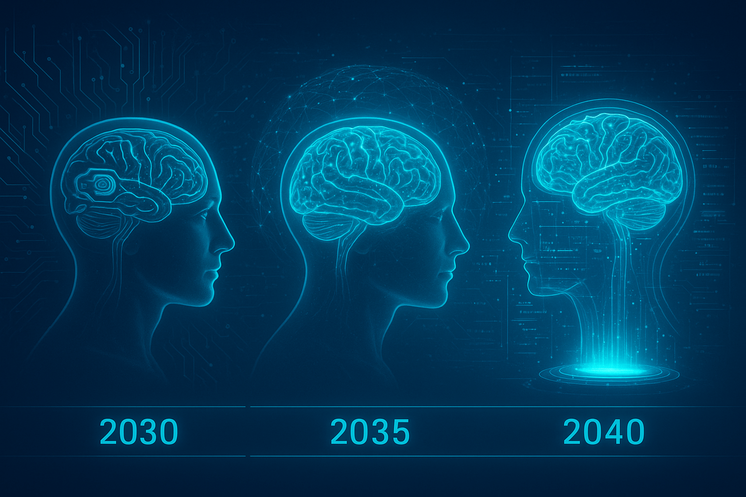 Timeline 2030–2040 — the brain goes online