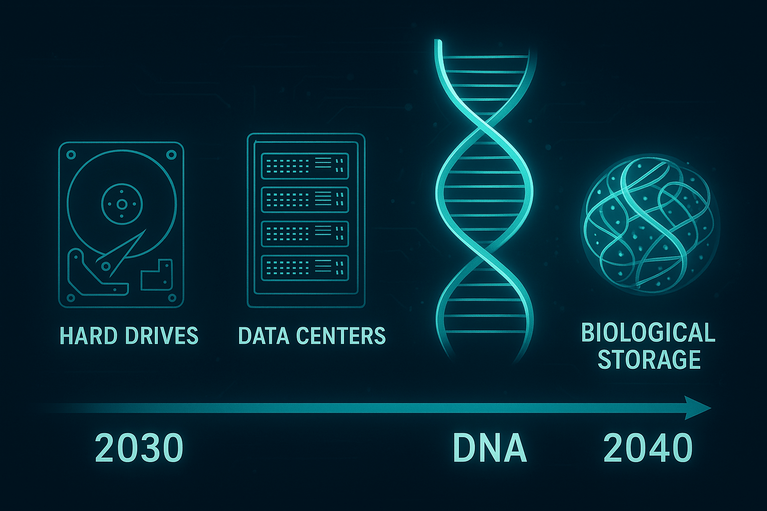 Timeline 2030–2040 — biology becomes the archive